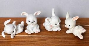 Vintage HOMCO Bunny Figurines Set | White Bisque Porcelain Easter Decor
